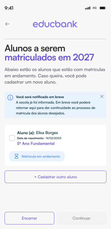Alunos com matrícula em andamento